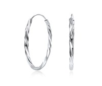 Twisted Rhodium Plated Silver Hoop Earring HO-1735-RP